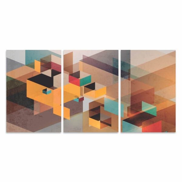 Quadro Abstrato Geométrico Kit 90x45 Retro decorativo Canvas - 3