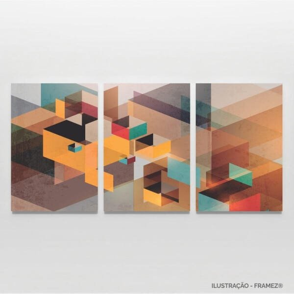 Quadro Abstrato Geométrico Kit 90x45 Retro decorativo Canvas - 4