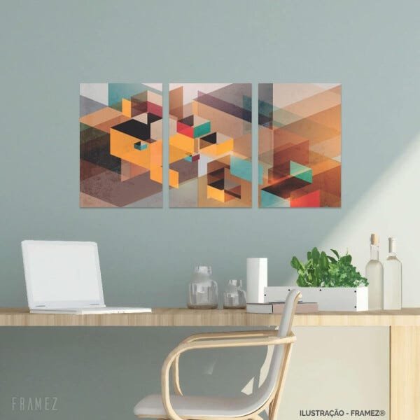 Quadro Abstrato Geométrico Kit 90x45 Retro decorativo Canvas - 2