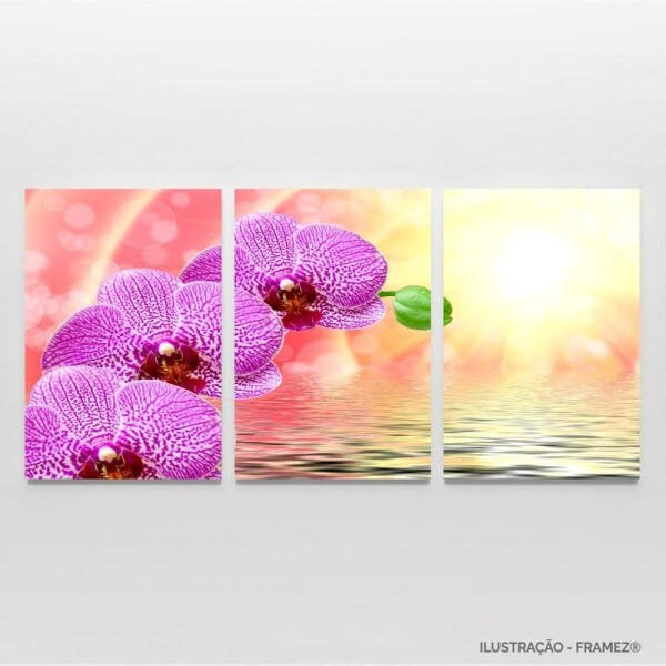 Quadro decorativo Flores de Oquidea em Tecido Conjunto 90x45 - 4
