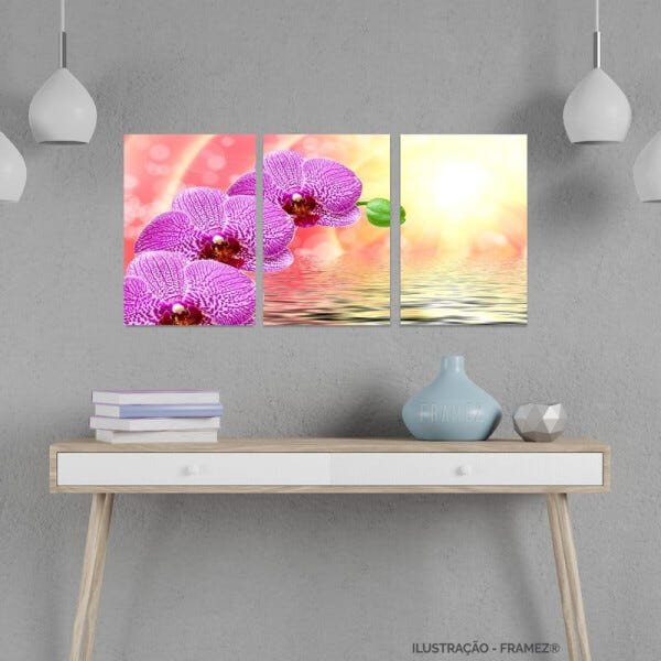 Quadro decorativo Flores de Oquidea em Tecido Conjunto 90x45 - 2