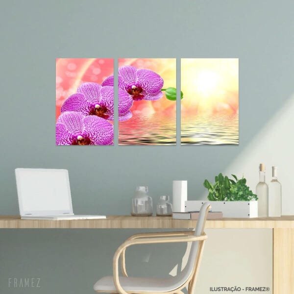 Quadro decorativo Flores de Oquidea em Tecido Conjunto 90x45 - 1
