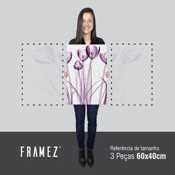Quadro Flores Tulipas em Arte Design Moderno Para Sala Quarto 3 Peças - 5