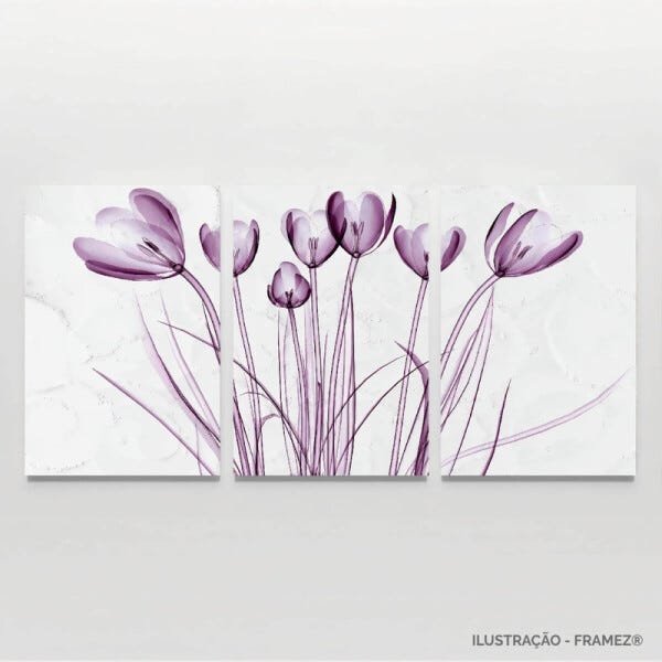 Quadro Flores Tulipas em Arte Design Moderno Para Sala Quarto 3 Peças - 4