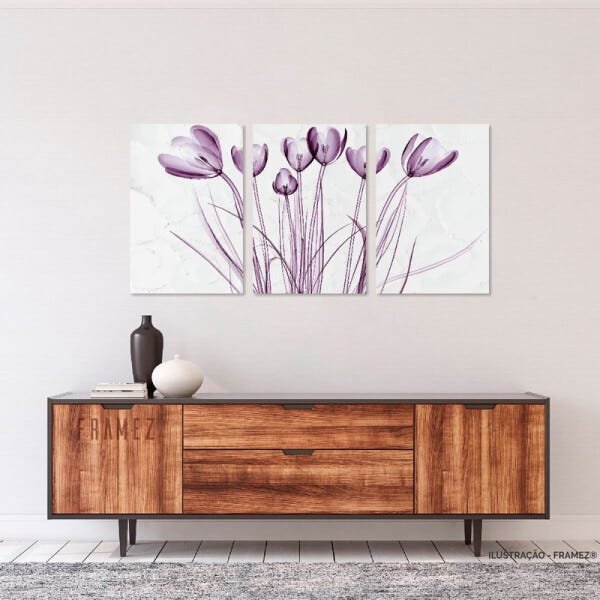 Quadro Flores Tulipas em Arte Design Moderno Para Sala Quarto 3 Peças - 2