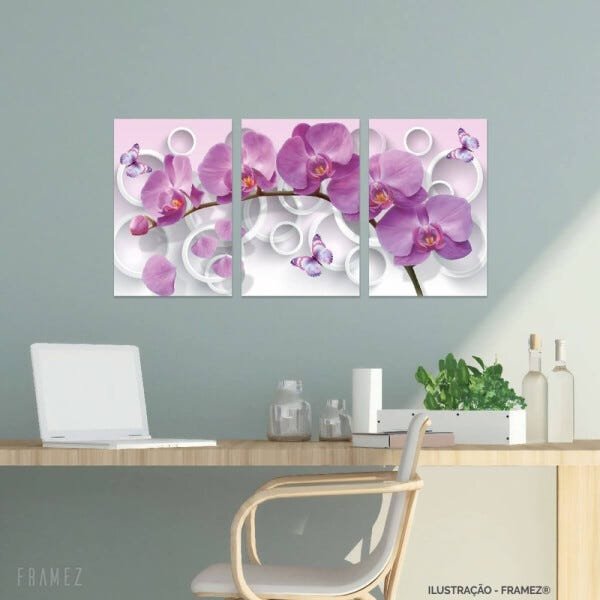 Quadro Flores Orquideas Roxas Abstrato decorativo 90x45 Canvas - 1
