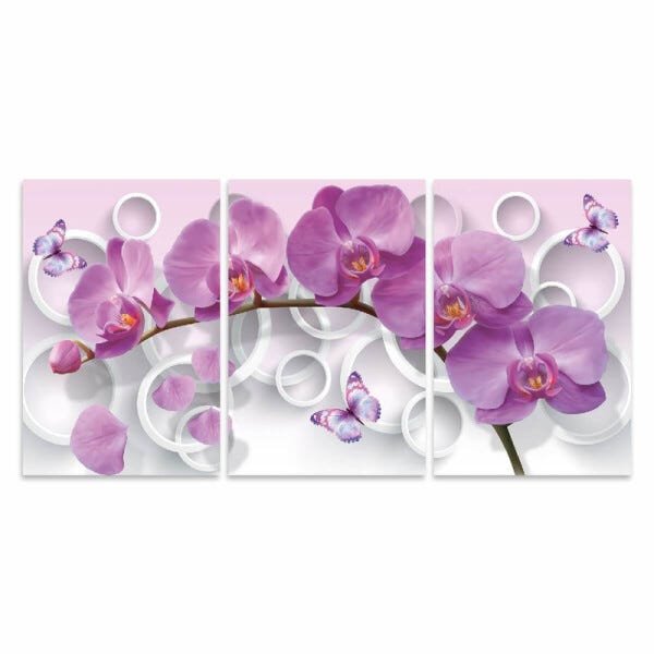 Quadro Flores Orquideas Roxas Abstrato decorativo 90x45 Canvas - 3