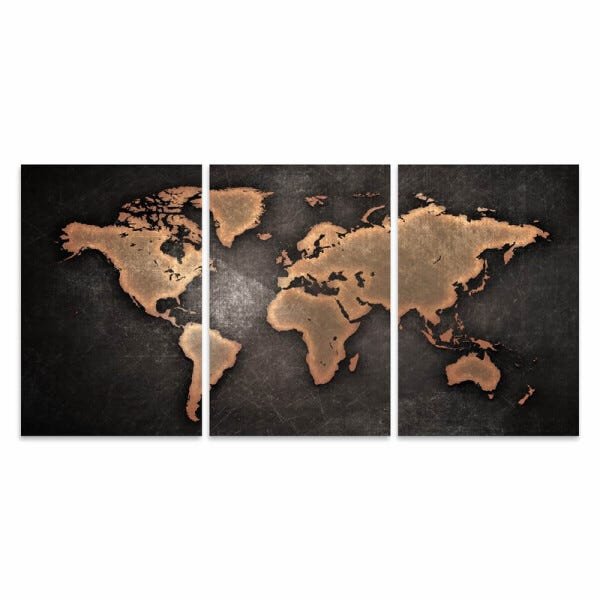 Quadro decorativo Mapa Mundi Mosaico 3 Peças 90x45 Canvas - 3