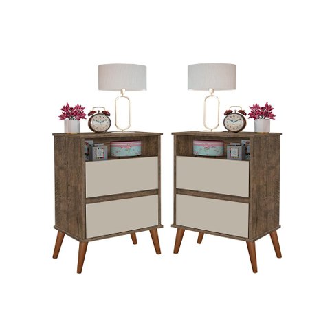 Kit Mesa de Cabeceira Onix Cor:canelaoffwhite Mizza Decor