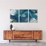 Conjunto Quadro Abstrato Fractal Moderno Azul Decorativo em Canvas - 1
