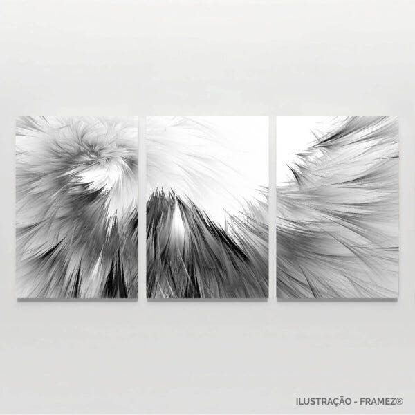 Quadro Asas Abstrato em Preto e Branco Arte em Canvas 60x120 - 4