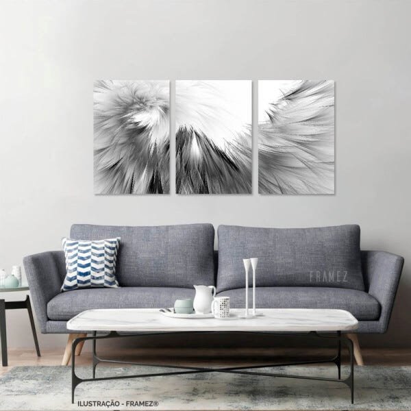 Quadro Asas Abstrato em Preto e Branco Arte em Canvas 60x120 - 1