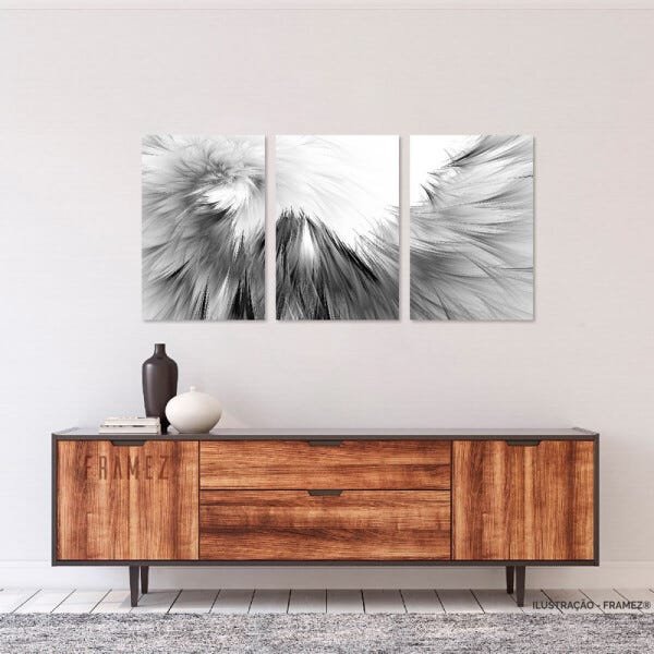 Quadro Asas Abstrato em Preto e Branco Arte em Canvas 60x120 - 2