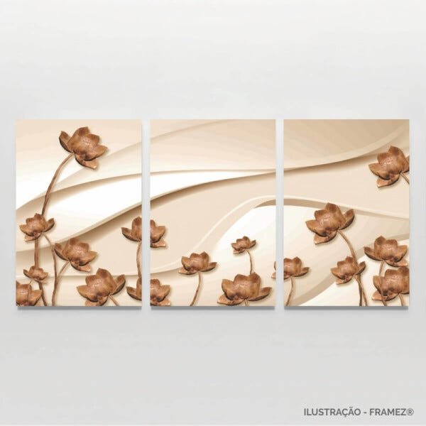 Conjunto Quadro Flores Abstrato Luxury Para Sala Quarto 3 Peças - 4