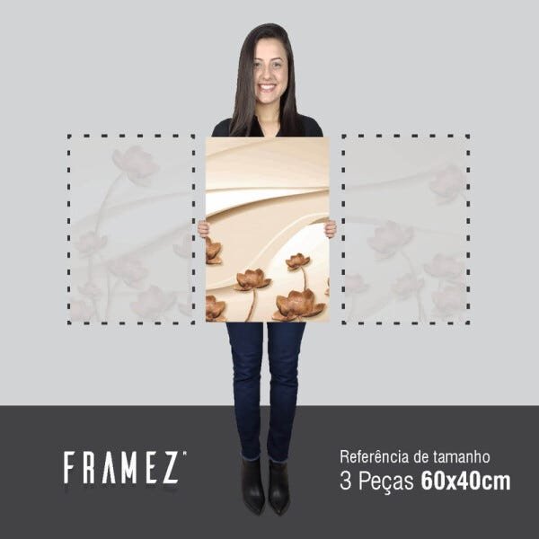 Conjunto Quadro Flores Abstrato Luxury Para Sala Quarto 3 Peças - 5