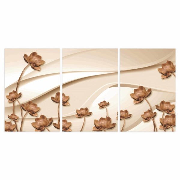 Conjunto Quadro Flores Abstrato Luxury Para Sala Quarto 3 Peças - 3