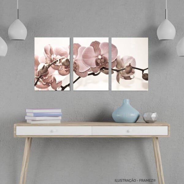 Quadro Flores Orquídeas Bege e Rose em Canvas 90x45 decorativo - 1