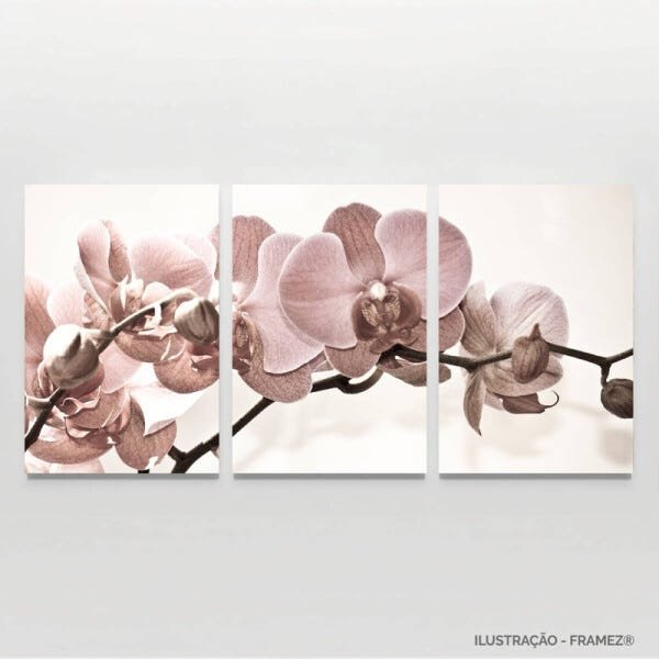 Quadro Flores Orquídeas Bege e Rose em Canvas 90x45 decorativo - 4