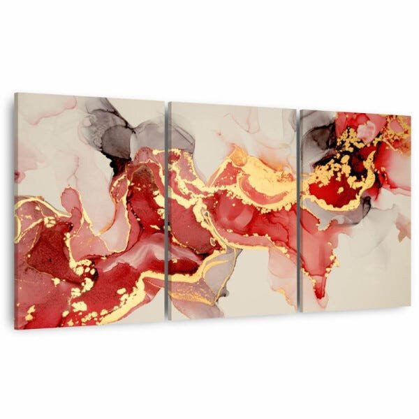Quadro Abstrato Luxo Vermelho decorativo Sala Escritórios 3 Peças - 1