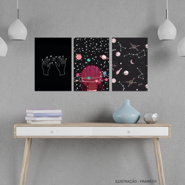 Kit Quadro Para Quarto Universo Feminino decorativo 90x45 - 1