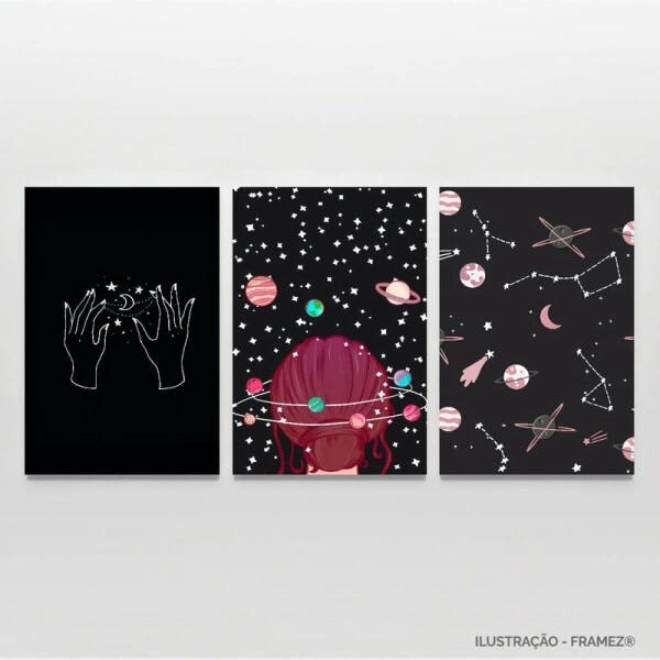 Kit Quadro Para Quarto Universo Feminino decorativo 90x45 - 4