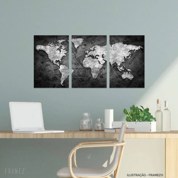 Quadro Mapa Mundi Design Dinheiro Para Escritório Quarto 90x45 - 1