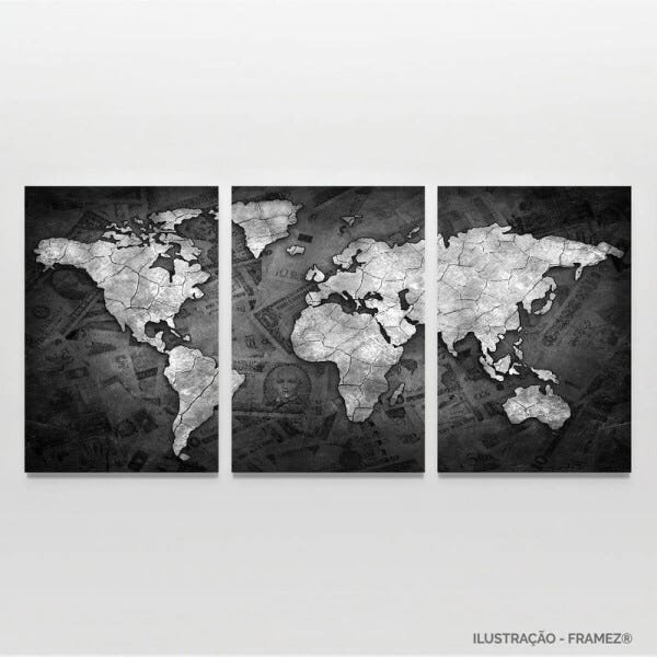 Quadro Mapa Mundi Design Dinheiro Para Escritório Quarto 90x45 - 4