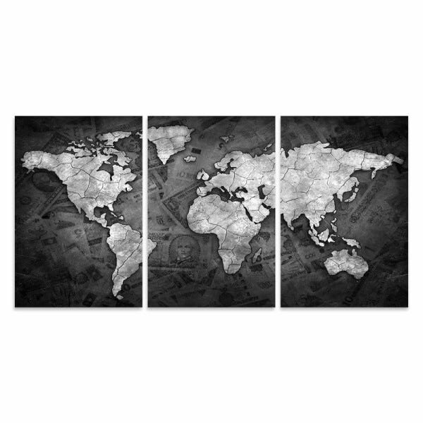 Quadro Mapa Mundi Design Dinheiro Para Escritório Quarto 90x45 - 3