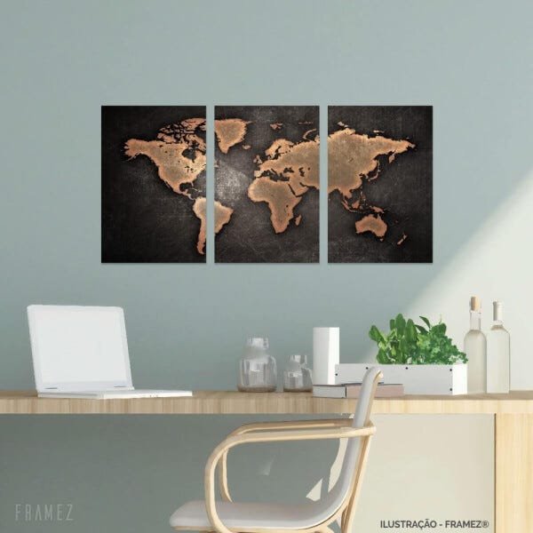 Quadro Mapa Mundi Design Dinheiro Para Escritório Quarto 90x45 - 2