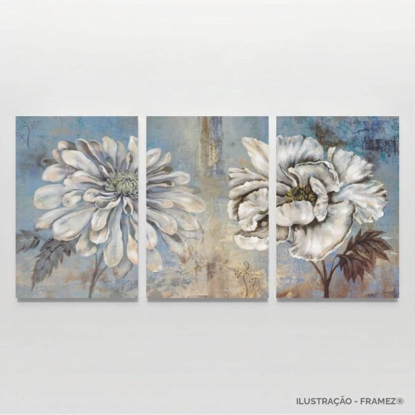 Quadro Flores Rústico Vintage Decorativo Para Sala Escritório Jogo 3 Peças - 2