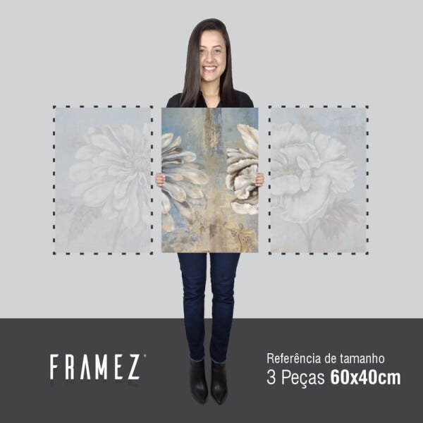 Quadro Flores Rústico Vintage Decorativo Para Sala Escritório Jogo 3 Peças - 4