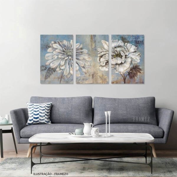 Quadro Flores Rústico Vintage Decorativo Para Sala Escritório Jogo 3 Peças - 3