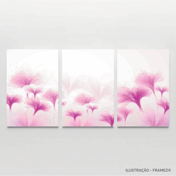 Quadro Flores Artístico Digital Conjunto 3 Peças Tela Canvas - 4