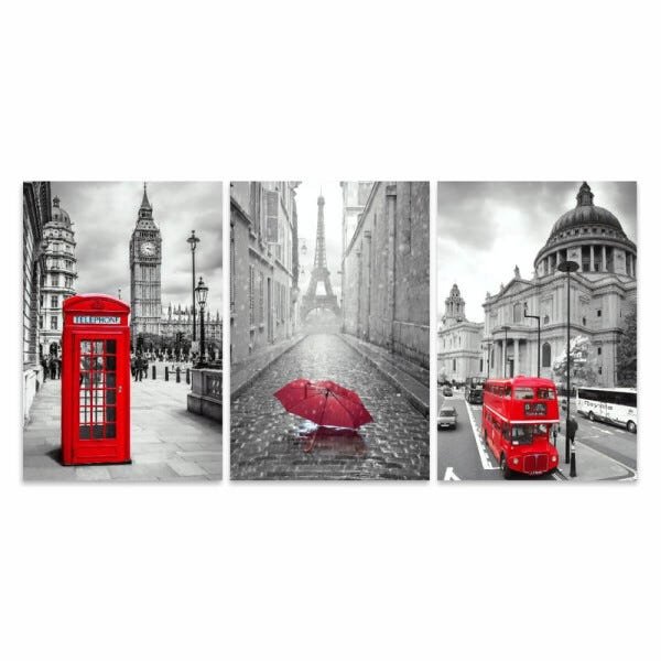 Kit Quadros Paris e Londres Detalhes Vermelhos Decor 90x45 - 3