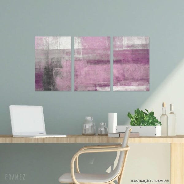 Quadro Abstrato Conjunto em Tecido Rosa Moderno 90x45 Canvas - 1