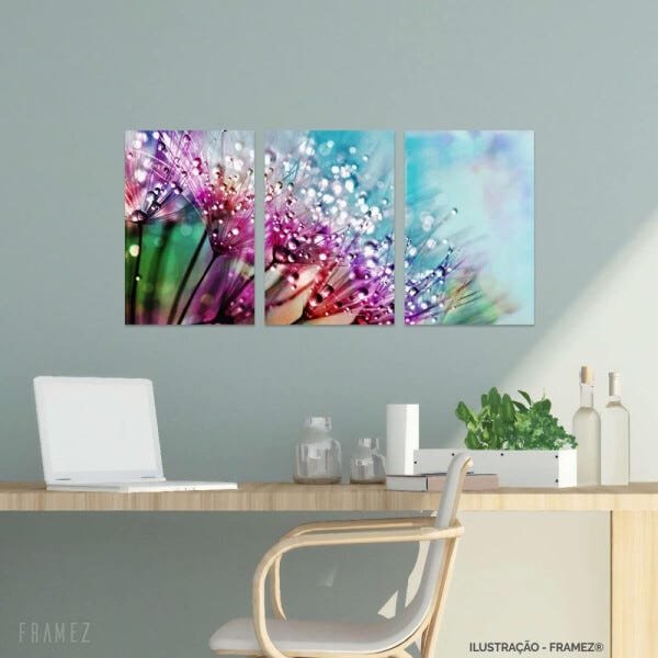 Quadro Flores Dente de Leão Colorido decorativo em Tecido - 1