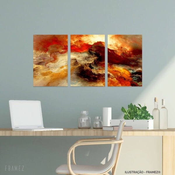 Quadro Nuvens Abstrata Cores Quentes decorativo 90x45 - 1