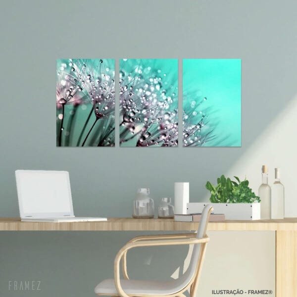 Quadro Flores Dente de Leão Artístico Jogo 3 Peças 90x45 - 1