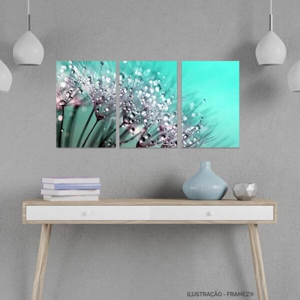 Quadro Flores Dente de Leão Artístico Jogo 3 Peças 90x45 - 2