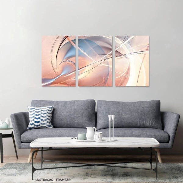 Quadro Abstrato Futurista Moderno Mosaico 3 Peças em Tecido decorativo - 2