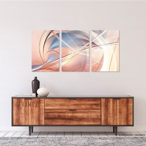 Quadro Abstrato Futurista Moderno Mosaico 3 Peças em Tecido decorativo - 1