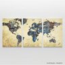 Quadro decorativo Mapa Mundi Vintage em Tecido 3 Peças - 4