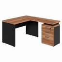 Ver imagem 3 de Mesa em L 1,20m com Gaveteiro 3 Gavetas Pés Painel F5 Office Cor:nogal com Preto