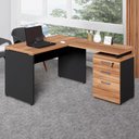 Ver imagem 1 de Mesa em L 1,20m com Gaveteiro 3 Gavetas Pés Painel F5 Office Cor:nogal com Preto