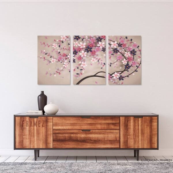 Quadro Decorativo Arte Árvore Cerejeira Para Quarto Sala em Tecido - 1