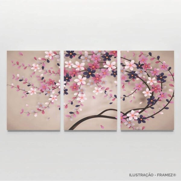 Quadro Decorativo Arte Árvore Cerejeira Para Quarto Sala em Tecido - 3