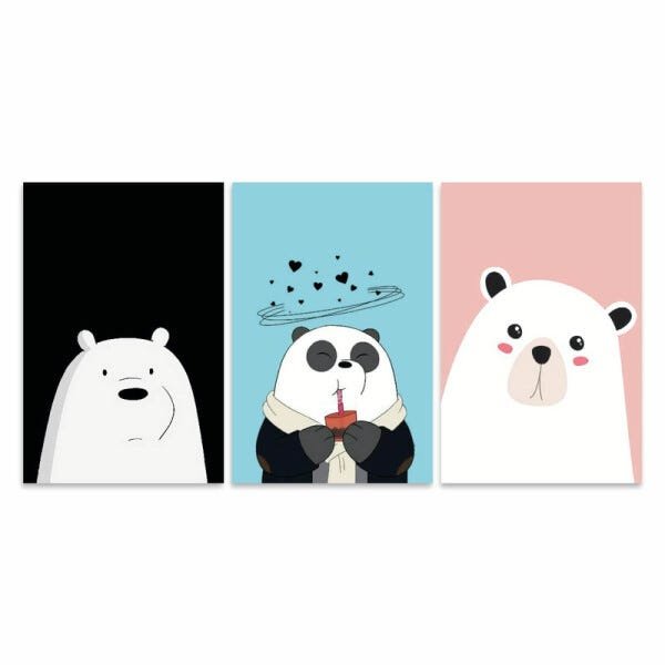 Kit Quadros Infantil decorativo Panda e Ursinho Para Quarto 90x45 - 3