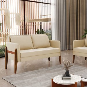 Namoradeira Sofá 2 Lugares Sala Lana Suede Base de Madeira - D’Rossi