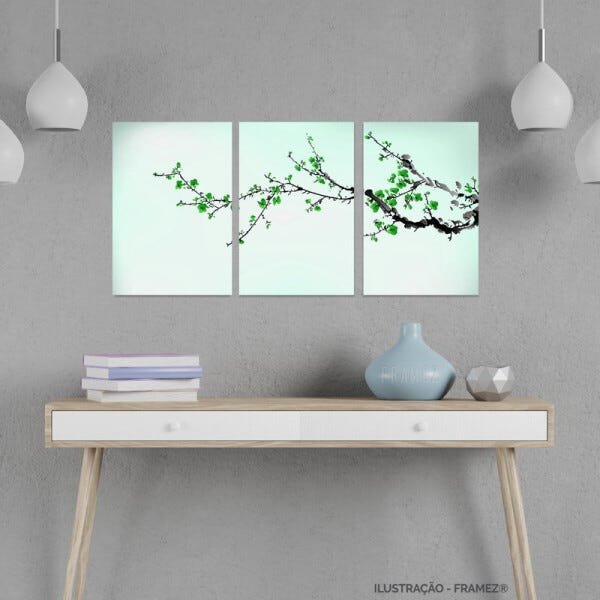 Quadro Ramo de Flores Orquídeas Verde Arte 3 Peças 90x45 - 2