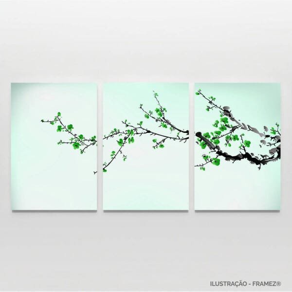 Quadro Ramo de Flores Orquídeas Verde Arte 3 Peças 90x45 - 4